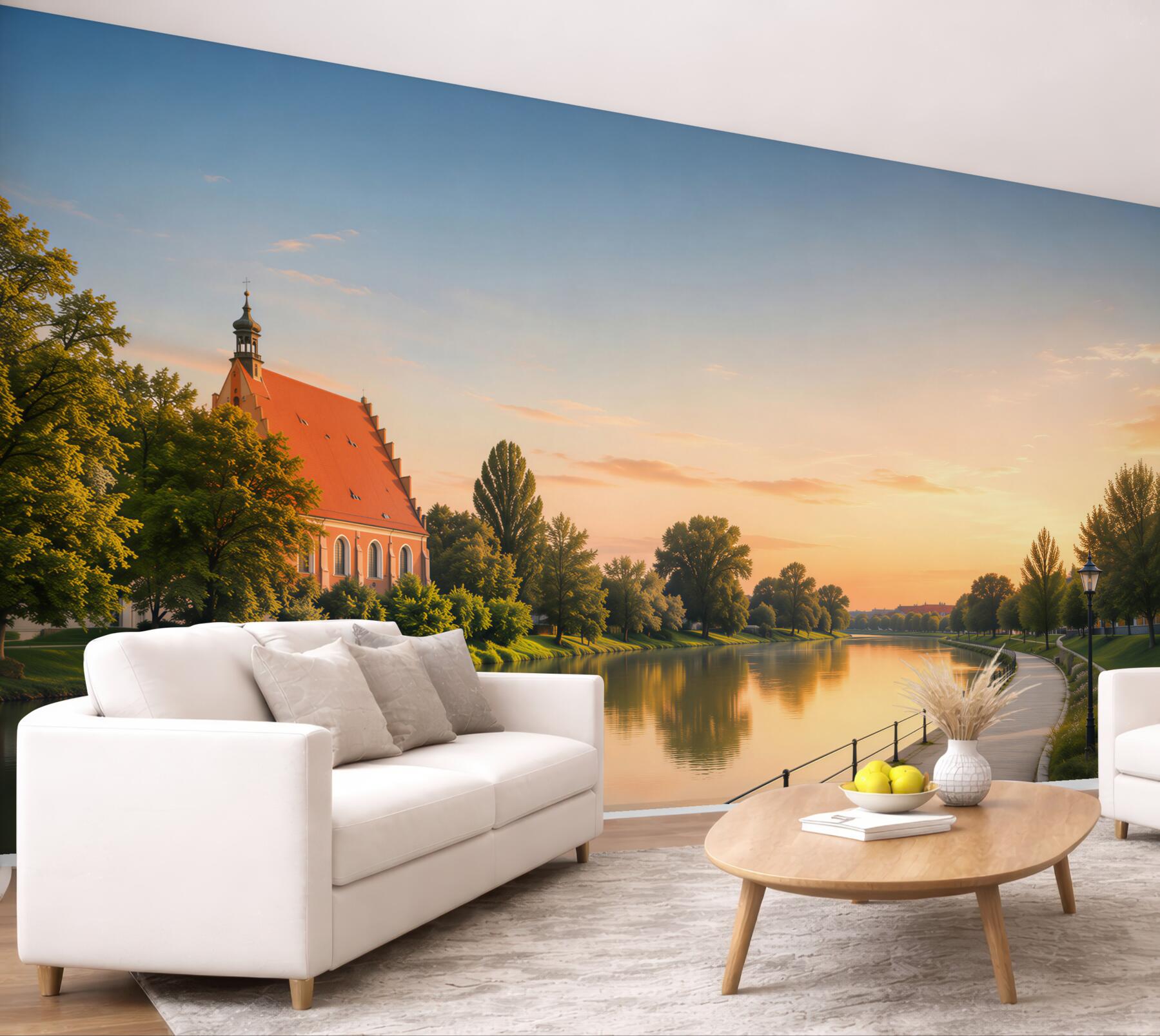Fototapeta Architektura miasta Bydgoszcz z odbiciem w rzece Brda o zachodzie słońca?v23